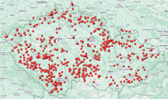 Mapa 2: Pozitivní nálezy alveokokózy u lišek v roce 2024