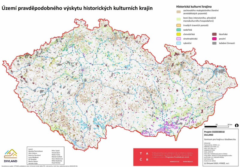 Území pravděpodobného výskytu historických kulturních krajin. Zdroj DivLand 2023; VÚKOZ, v.v.i.